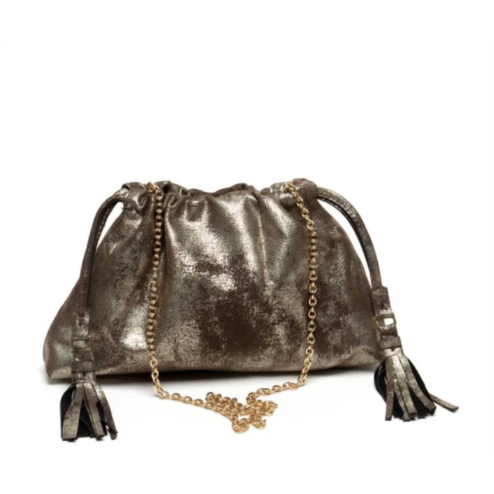 NEW LAGGO women's mini lucky drawstring clutch bag in gunmetal